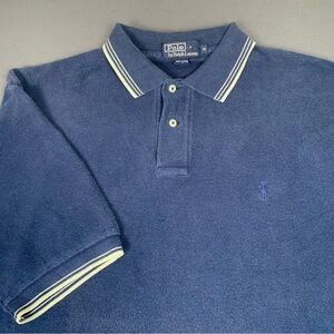 Polo Ralph Lauren Navy Blue Striped Collar Polo Men’s Size XL 100% Cotton